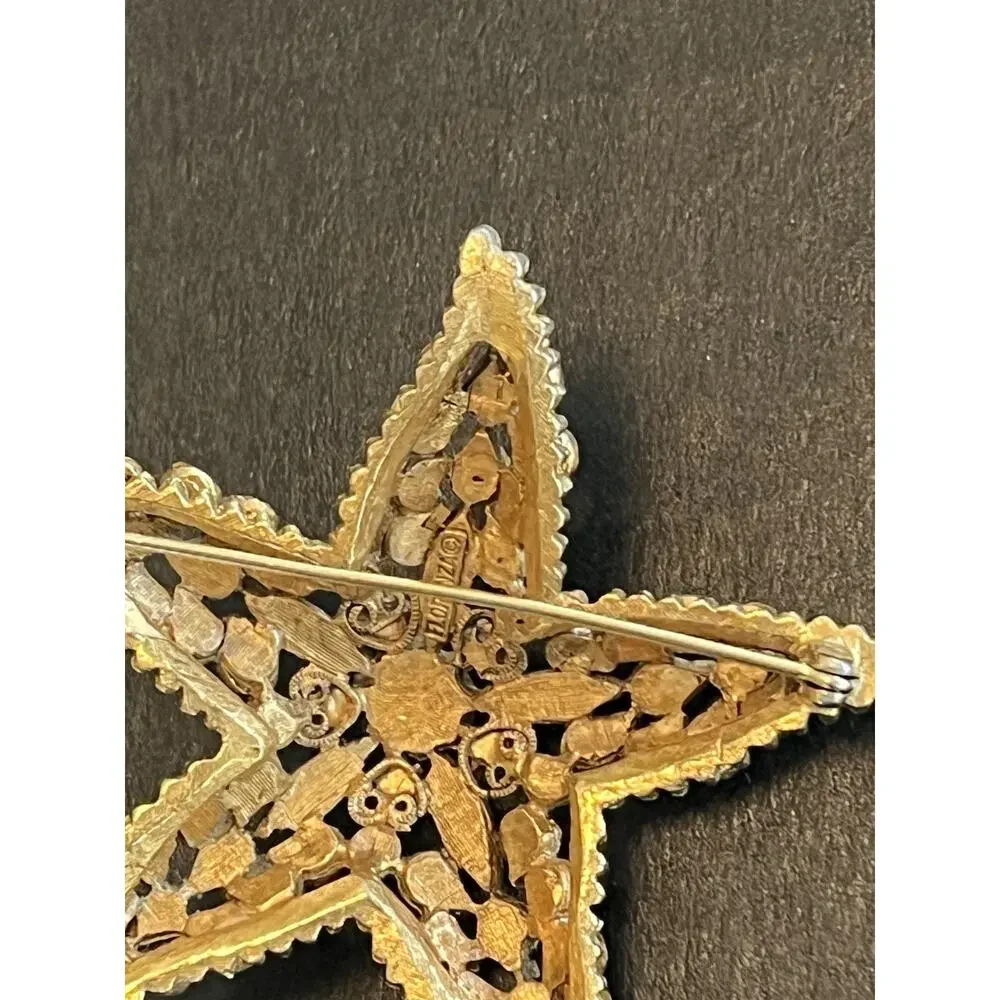 Vintage Signed FLORENZA Starfish Brooch Purple Blue Green MISSING 2 STONES